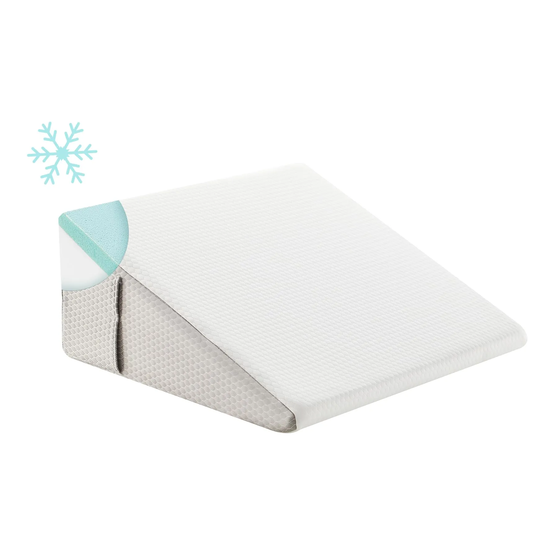 Bedluxe Wedge Pillow for Sleeping, 10 inch Bed Wedge Pillow, Elevated Body Pillow for Back Support, Acid Reflux, Leg, Neck Pain, Snoring, Triangle Pillow Wedge - Cooling Memory Foam Top, White/Grey