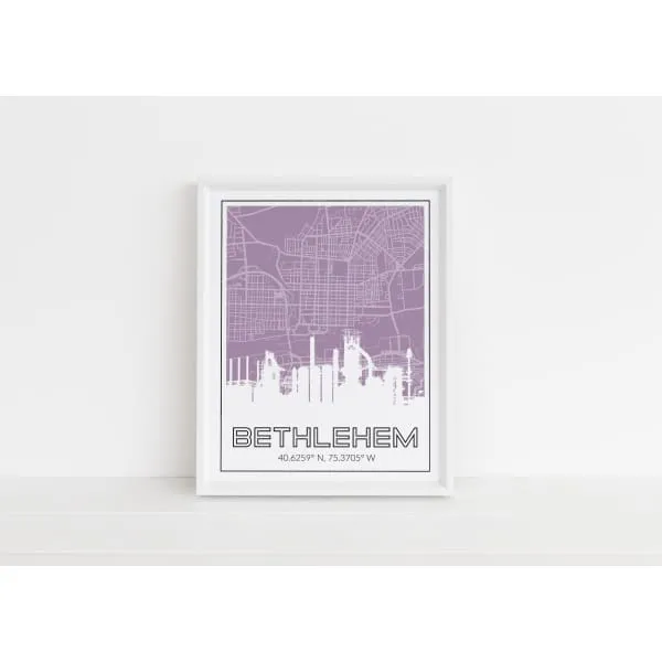 Bethlehem steel stacks, city map, and city coordinates