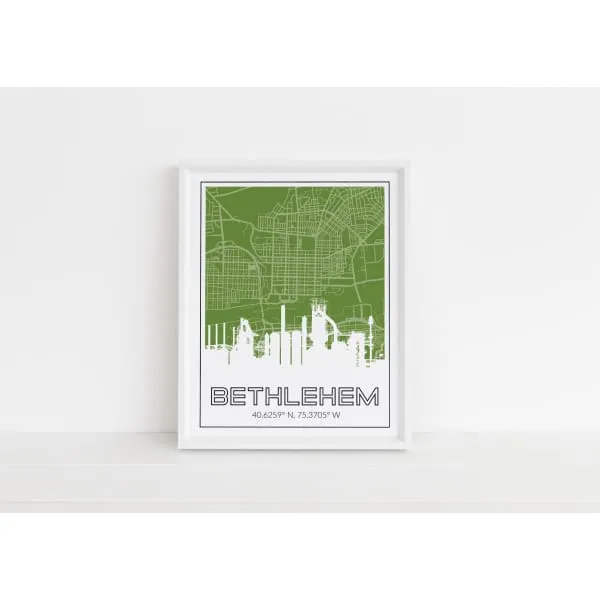 Bethlehem steel stacks, city map, and city coordinates