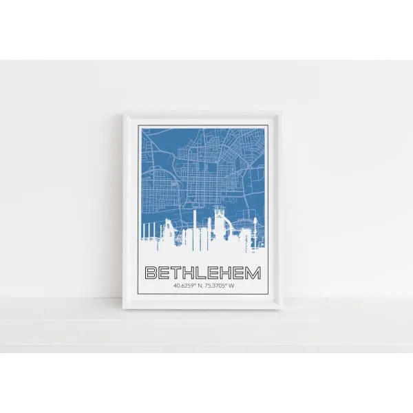 Bethlehem steel stacks, city map, and city coordinates