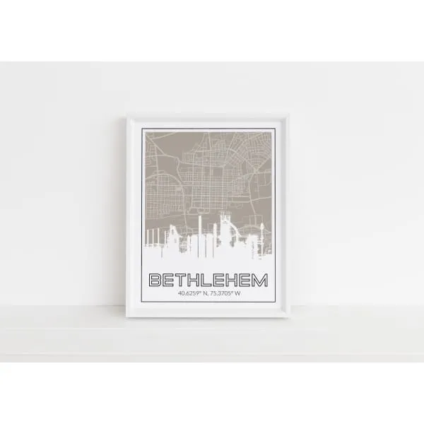 Bethlehem steel stacks, city map, and city coordinates
