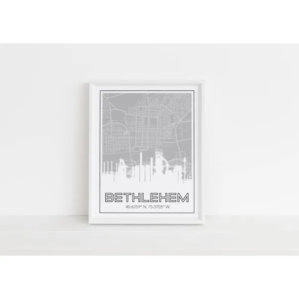 Bethlehem steel stacks, city map, and city coordinates
