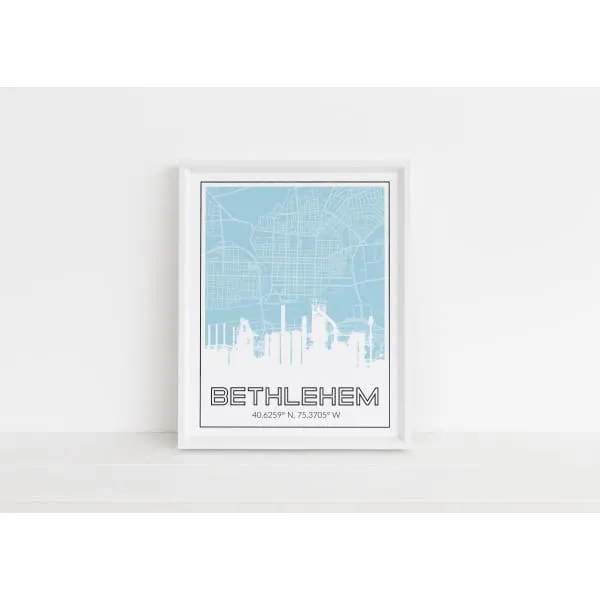 Bethlehem steel stacks, city map, and city coordinates