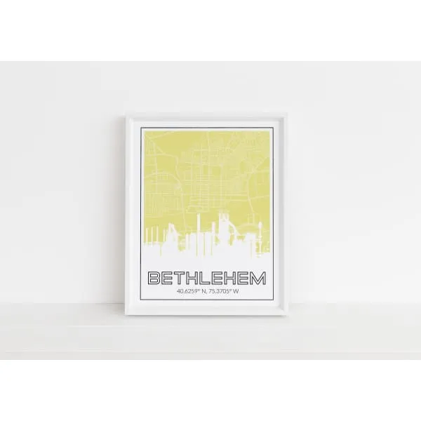 Bethlehem steel stacks, city map, and city coordinates