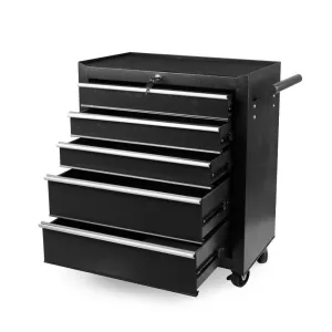 Black 5 Drawer Tool Box Trolley Cabinet Storage Cart Garage Toolbox Organiser Set