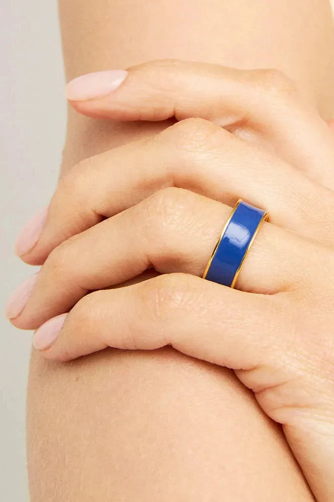 Blue Enamel Thick Stacking Ring