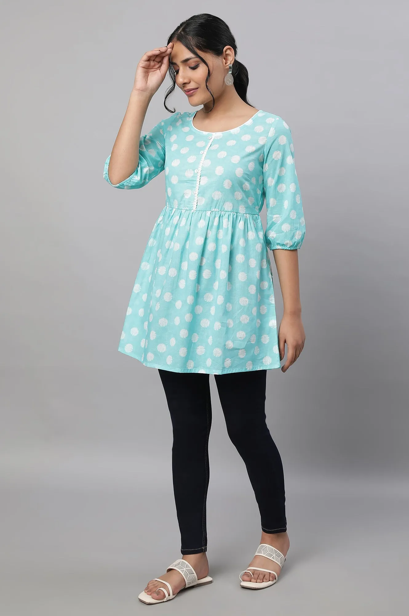 Blue Polka Print kurta & Blue Denim Jeggings