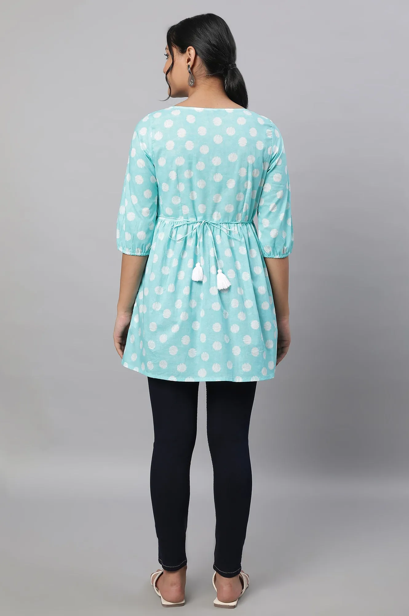 Blue Polka Print kurta & Blue Denim Jeggings