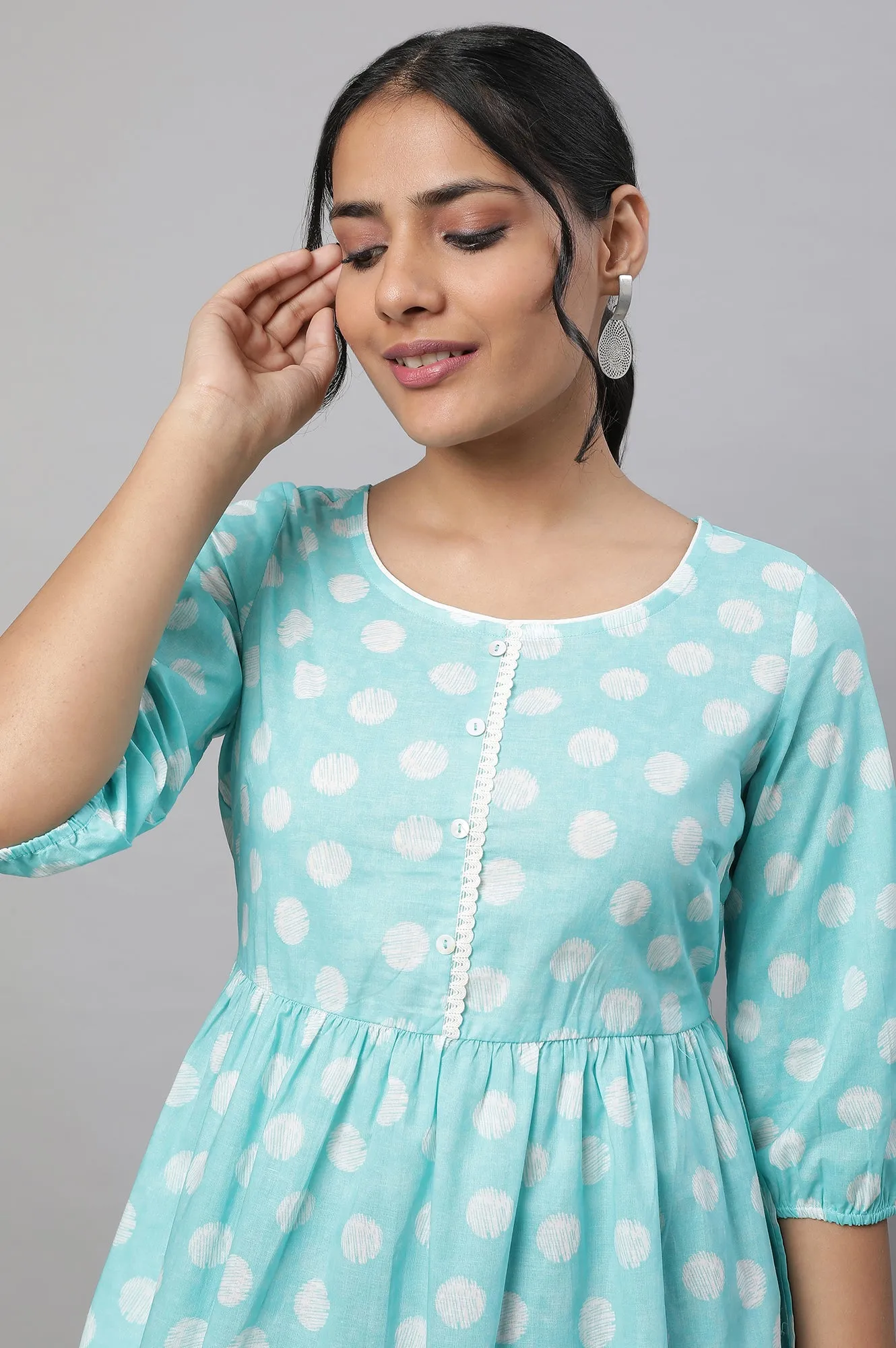 Blue Polka Print kurta & Blue Denim Jeggings