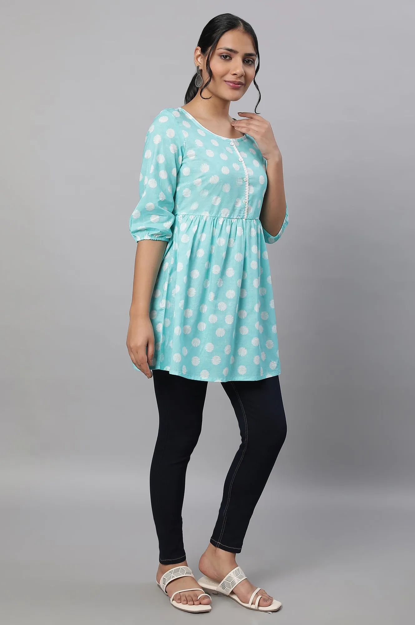 Blue Polka Print kurta & Blue Denim Jeggings