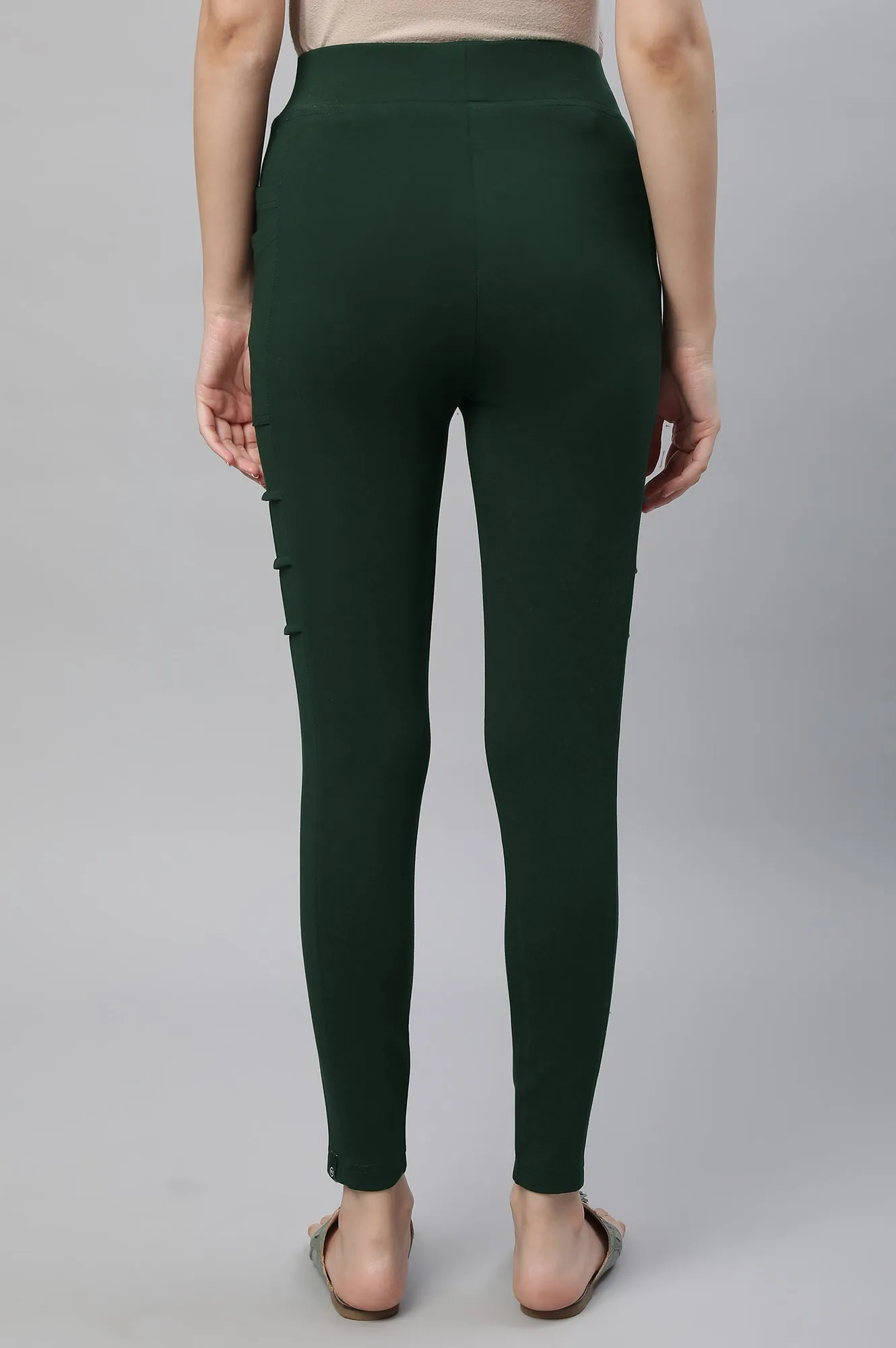 Bottle Green Solid Yoga Tights