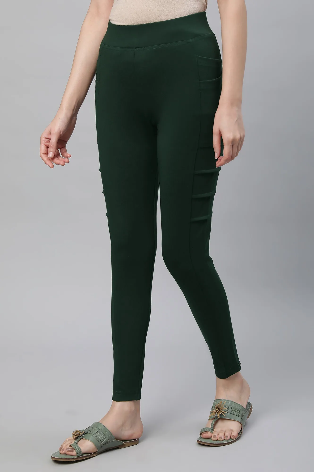 Bottle Green Solid Yoga Tights