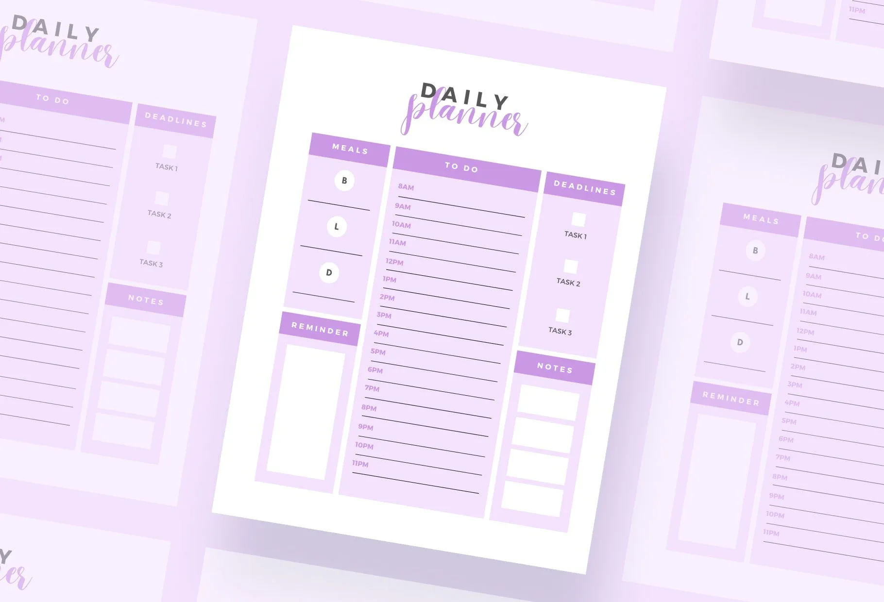 Bright Lilac Daily Planner Printable and Editable Canva Template