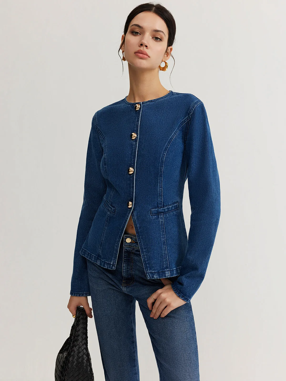 Button Down Denim Slim Jacket