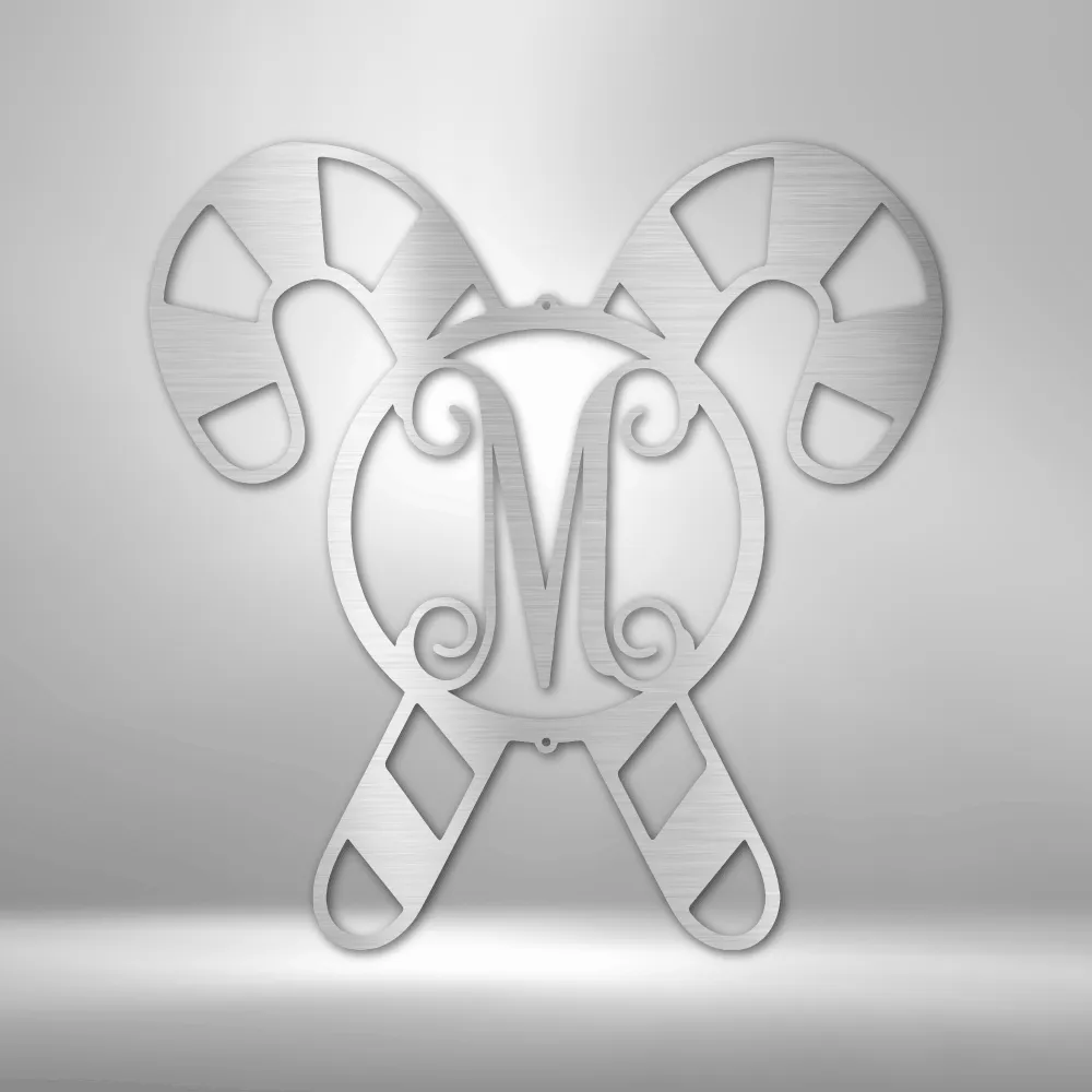 Candy Cane Initial Monogram | Metal Wall Art