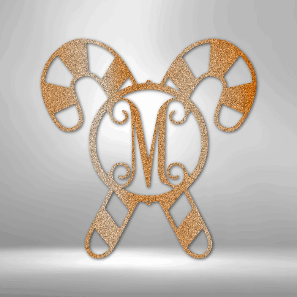 Candy Cane Initial Monogram | Metal Wall Art