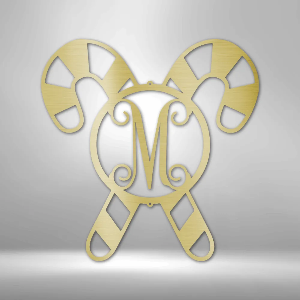 Candy Cane Initial Monogram | Metal Wall Art