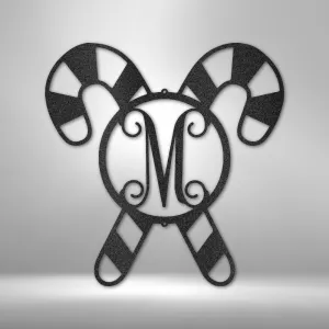 Candy Cane Initial Monogram | Metal Wall Art