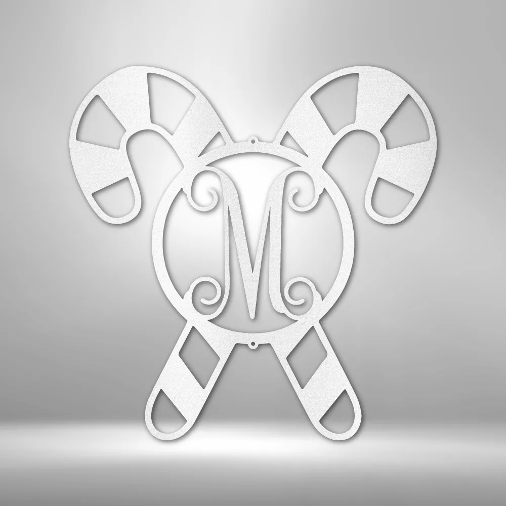Candy Cane Initial Monogram | Metal Wall Art