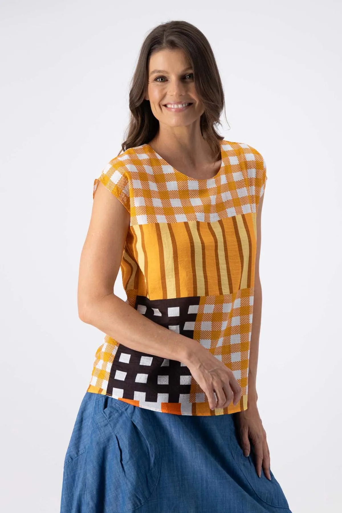 Central Park Tee Orange in Seersucker