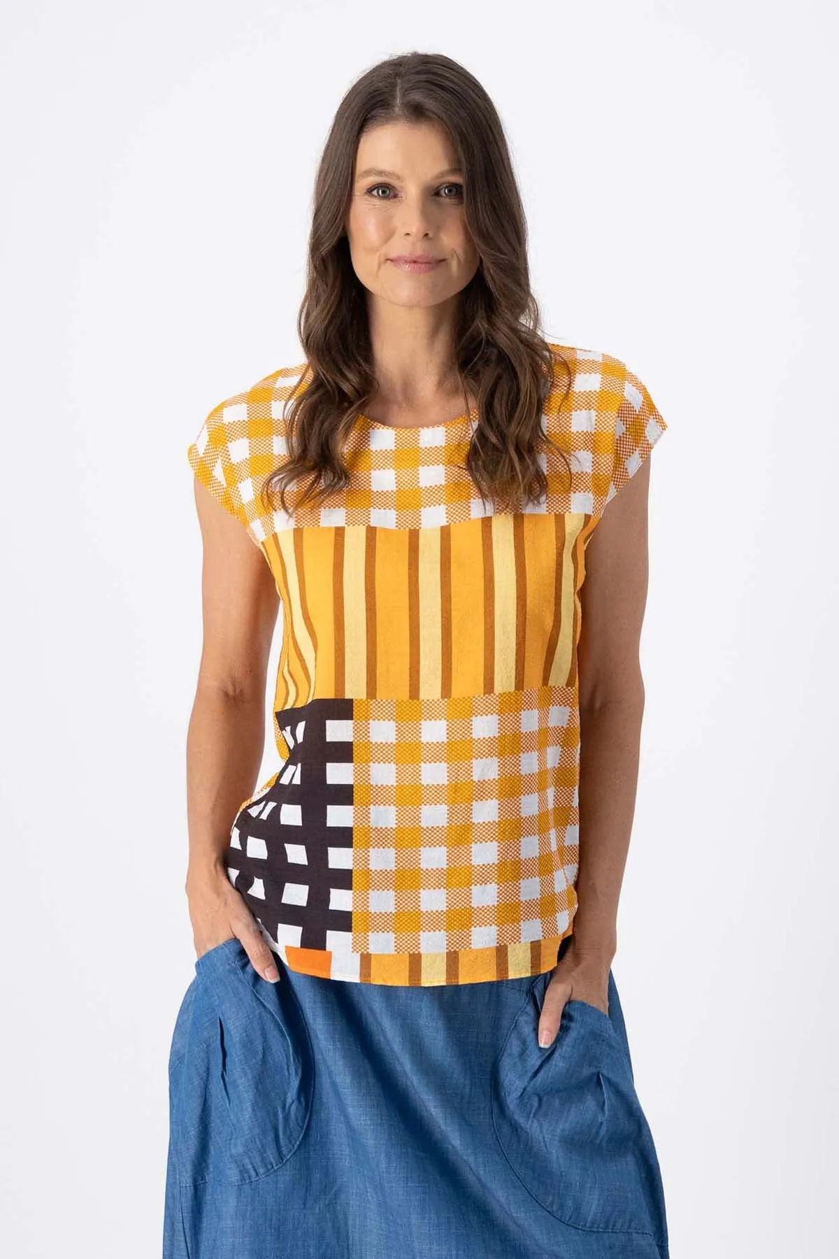 Central Park Tee Orange in Seersucker
