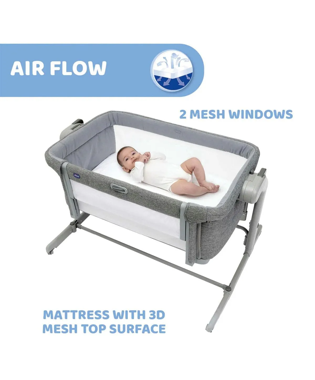 Chicco Next2Me Magic Evo Bedside Crib - Dark Grey