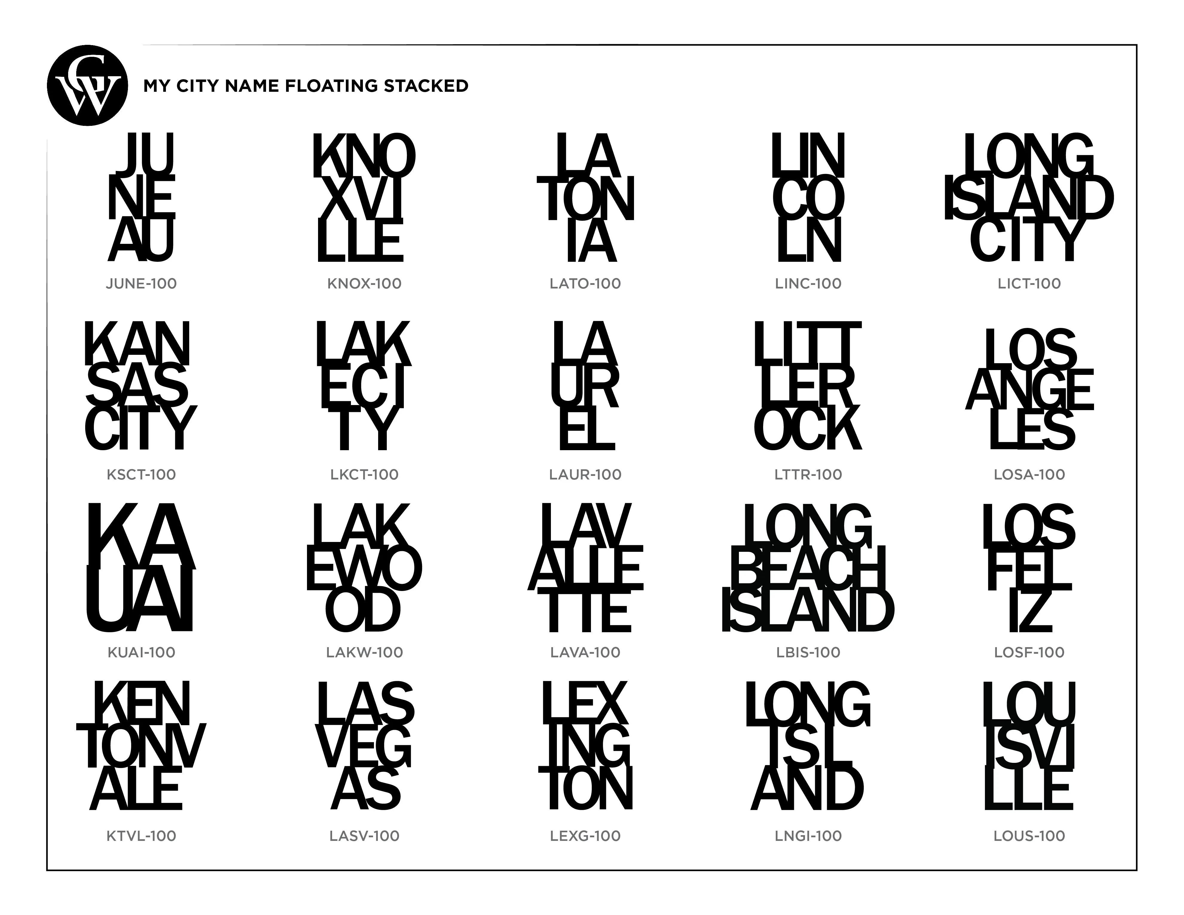 City Name Floating Stacked