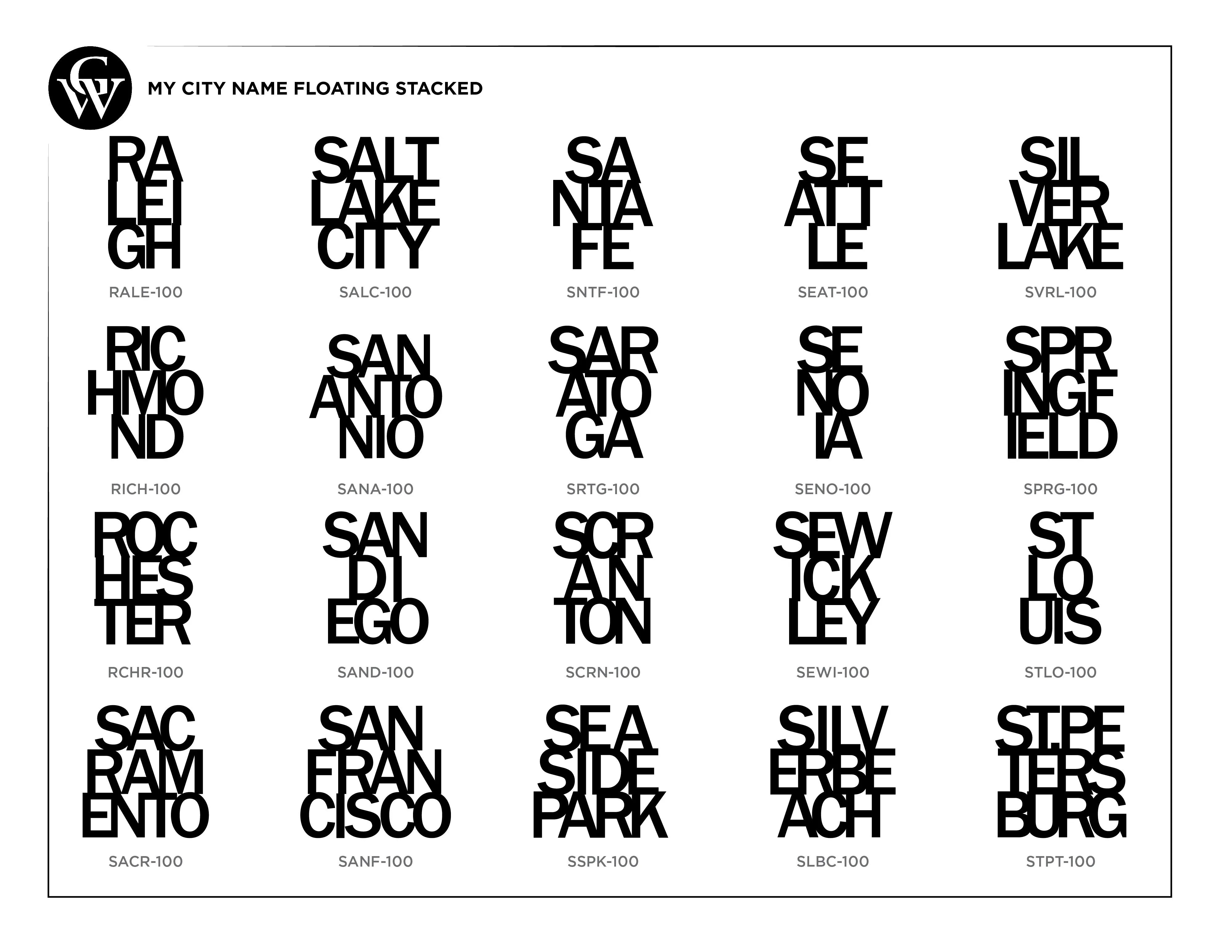 City Name Floating Stacked