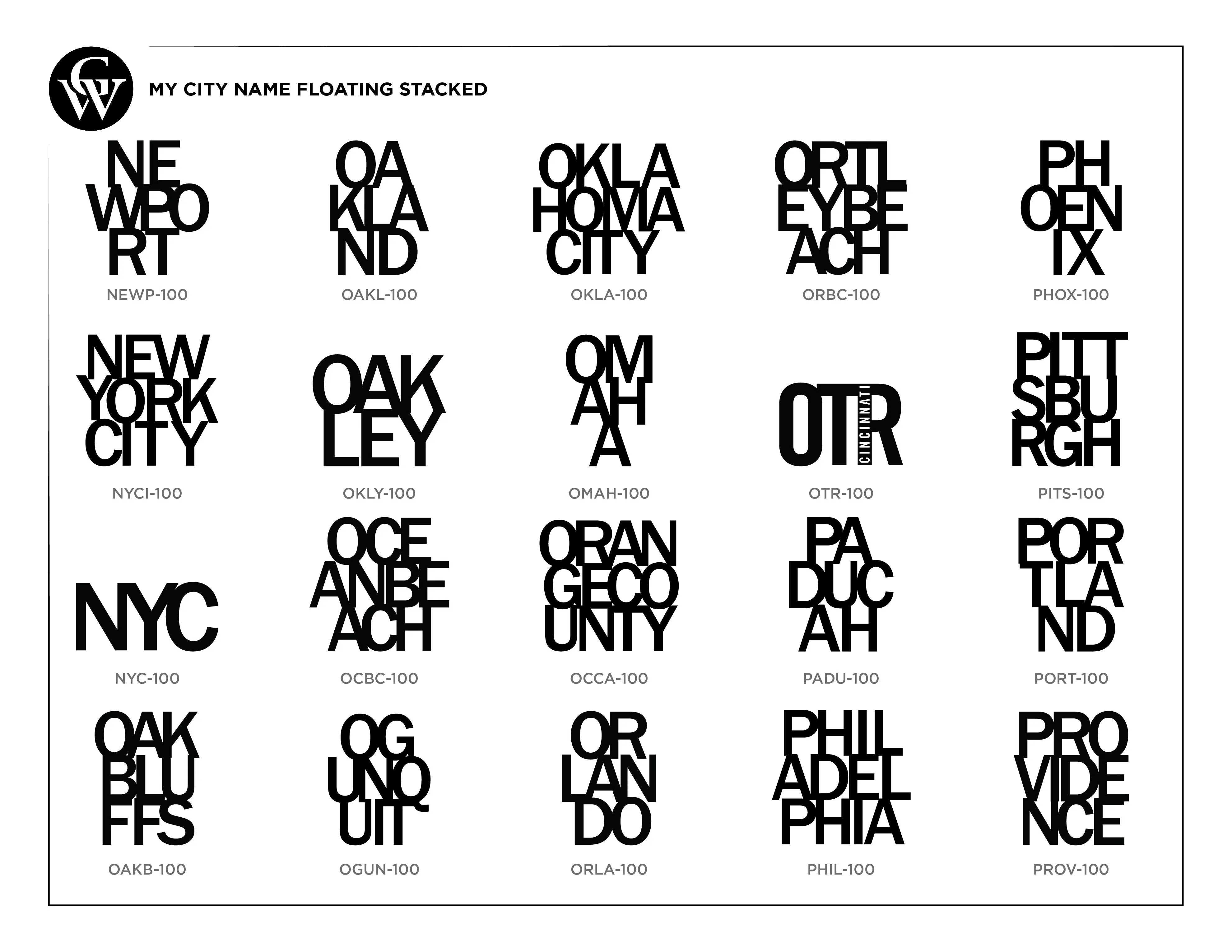 City Name Floating Stacked