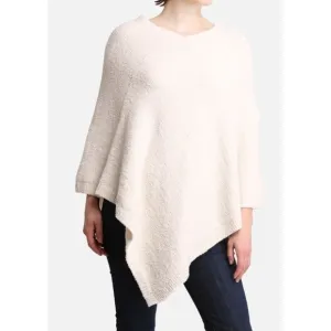 COMFY LUXE WOMENS IVORY/CREAM LUXURY SOFT PONCHO W/ RIBBED EDGES - OS