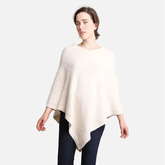 COMFY LUXE WOMENS IVORY/CREAM LUXURY SOFT PONCHO W/ RIBBED EDGES - OS
