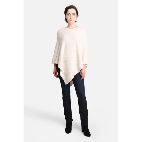 COMFY LUXE WOMENS IVORY/CREAM LUXURY SOFT PONCHO W/ RIBBED EDGES - OS