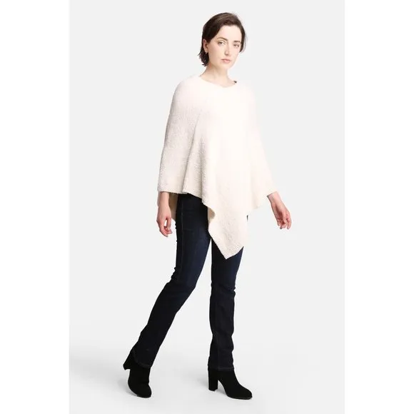 COMFY LUXE WOMENS IVORY/CREAM LUXURY SOFT PONCHO W/ RIBBED EDGES - OS