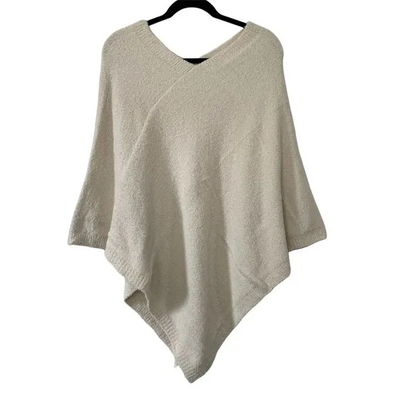 COMFY LUXE WOMENS IVORY/CREAM LUXURY SOFT PONCHO W/ RIBBED EDGES - OS