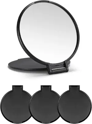 Compact Mirror Bulk round Makeup Mirror for Purse, Set of 3, 2.6" L X 2.37" W (Black)