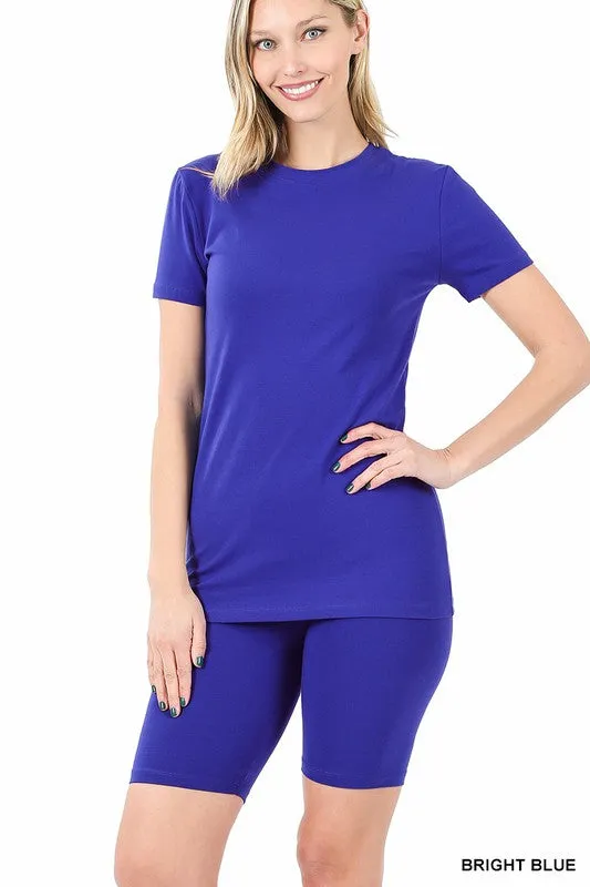 Cotton Round Neck Top & Bike Shorts Set – Relaxed Fit Everyday Matching Outfit