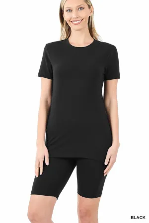 Cotton Round Neck Top & Bike Shorts Set – Relaxed Fit Everyday Matching Outfit