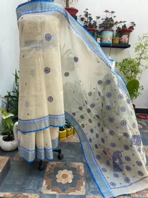 Cream Color Kota Doria Chikankari Work Saree