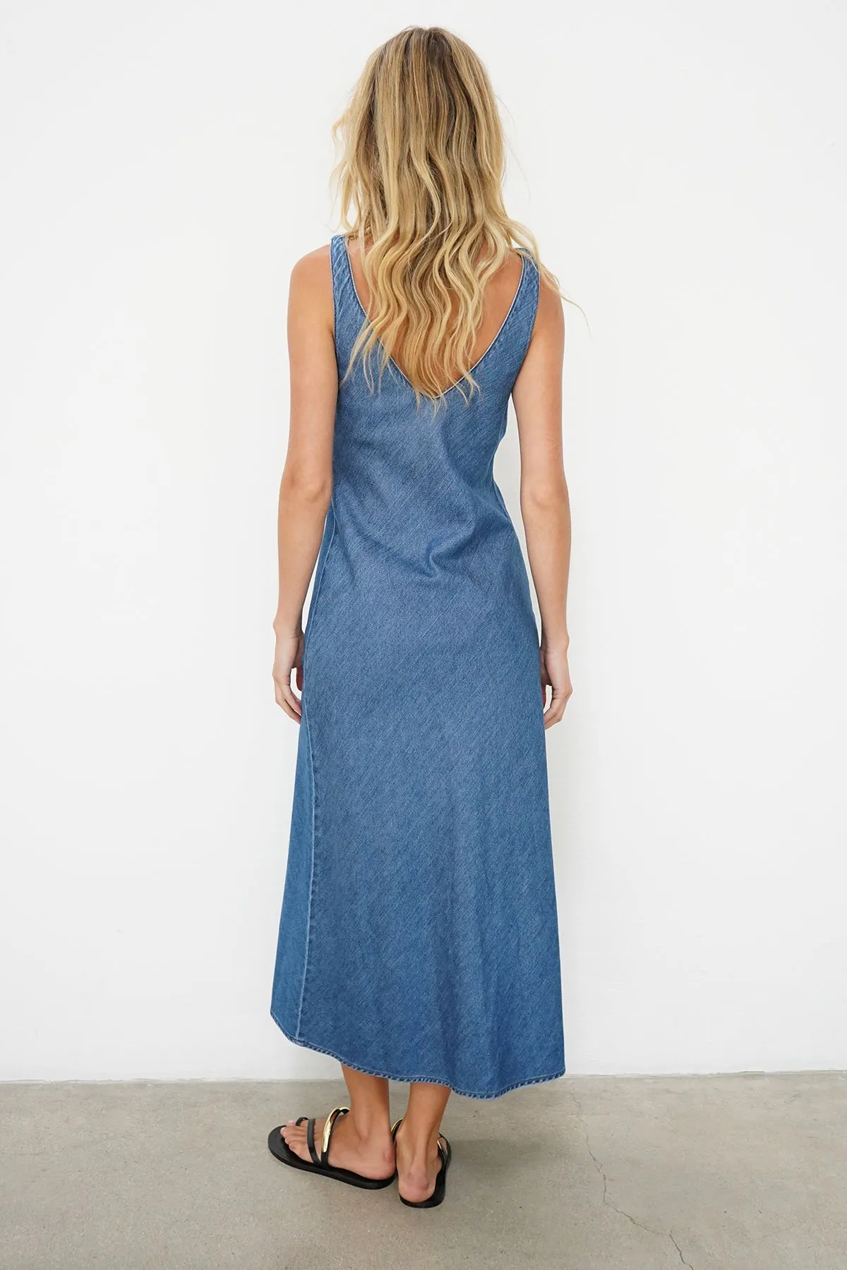 Denim V Slip Dress - Soft Denim