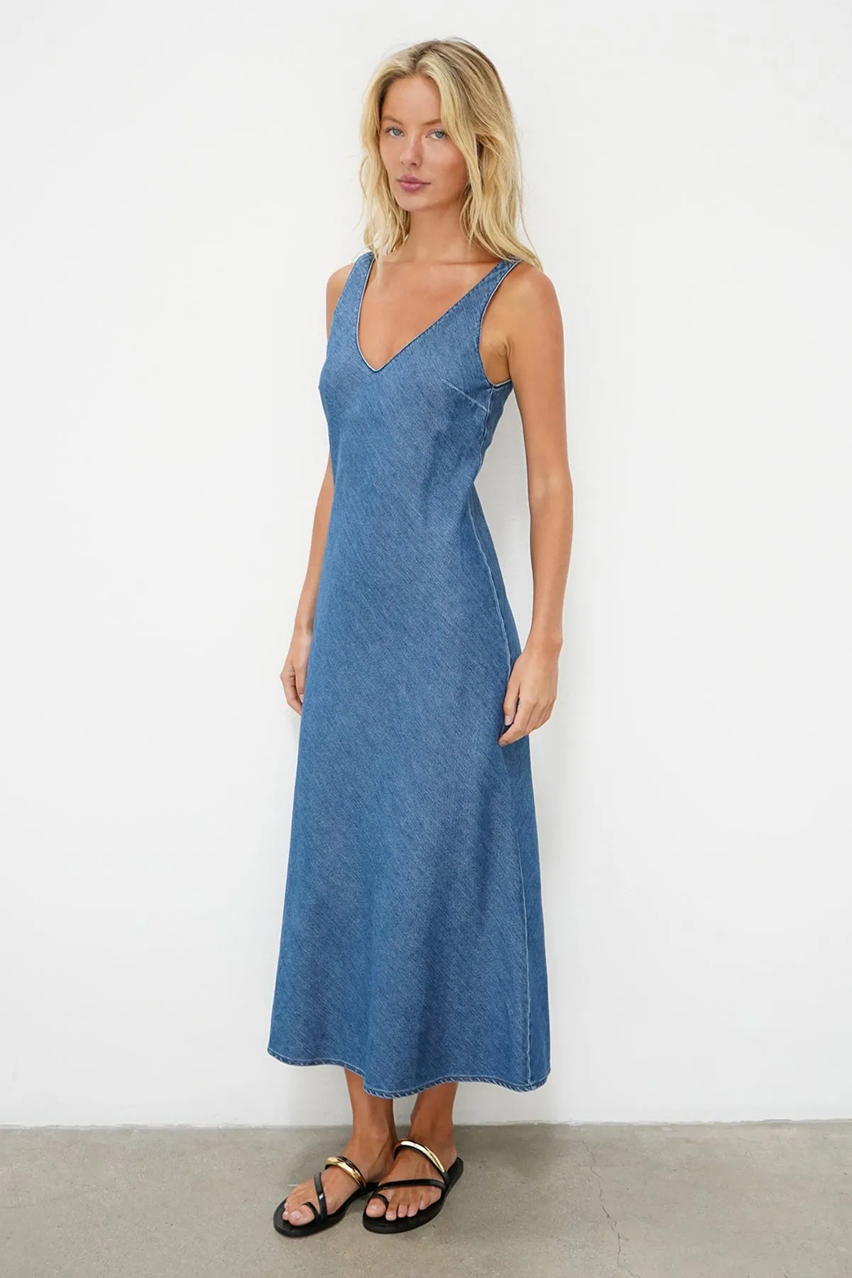 Denim V Slip Dress - Soft Denim