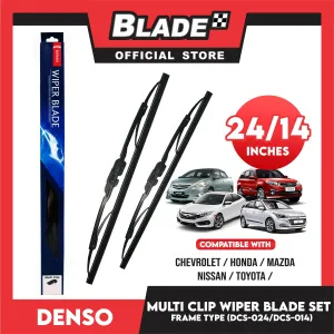 Denso Multi Clip Wiper Blade Set, Frame Type DCS-024/DRS024 24' ' And DCS-014/DT014N 14' ' Set of 2pcs Car Wiper For Chevrolet, Honda, Mazda, Nissan, Toyota