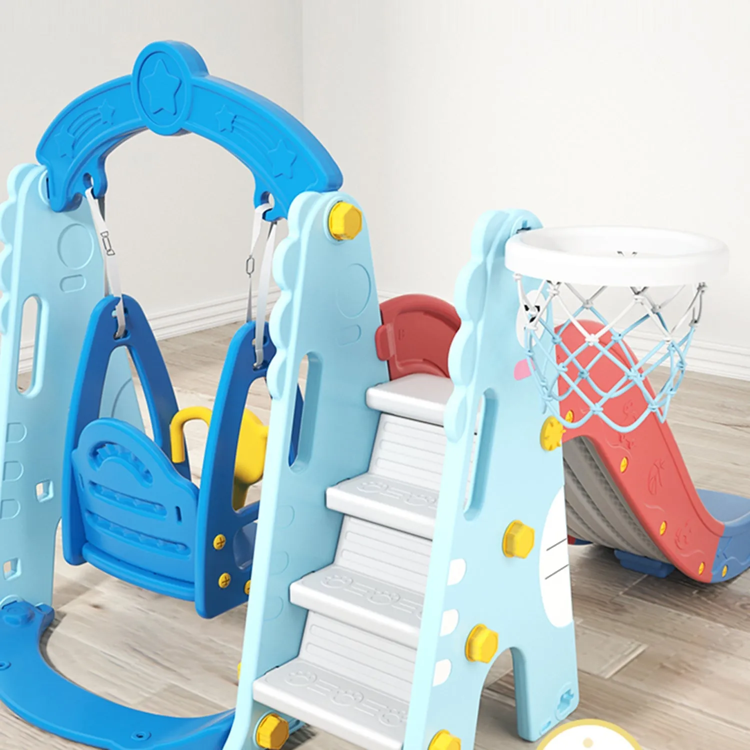 Dinosaur 5-in-1 Kids Slide & Swing Set | Basketball Hoop | Football | Golf