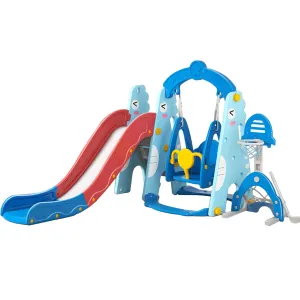 Dinosaur 5-in-1 Kids Slide & Swing Set | Basketball Hoop | Football | Golf