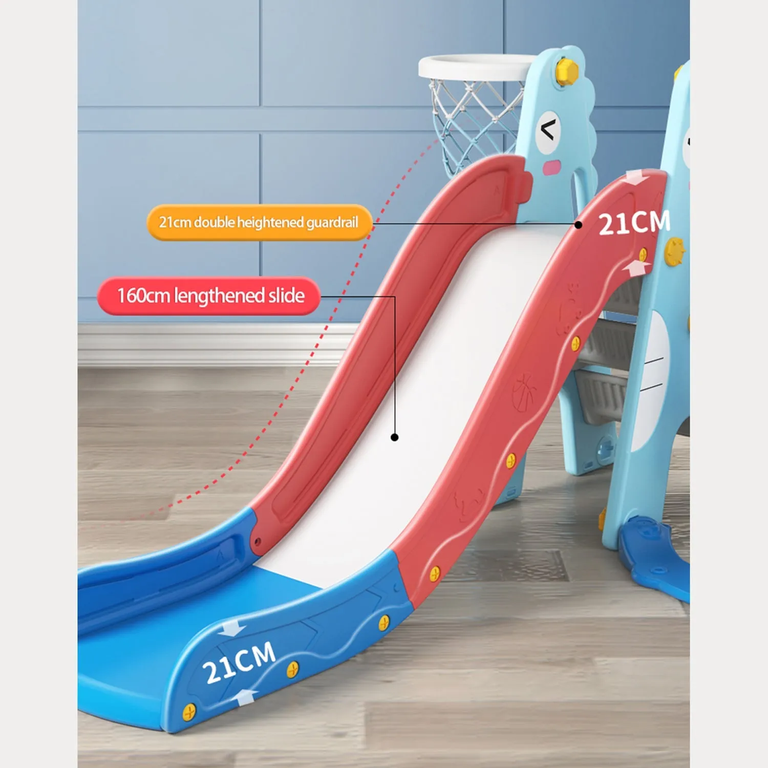 Dinosaur 5-in-1 Kids Slide & Swing Set | Basketball Hoop | Football | Golf