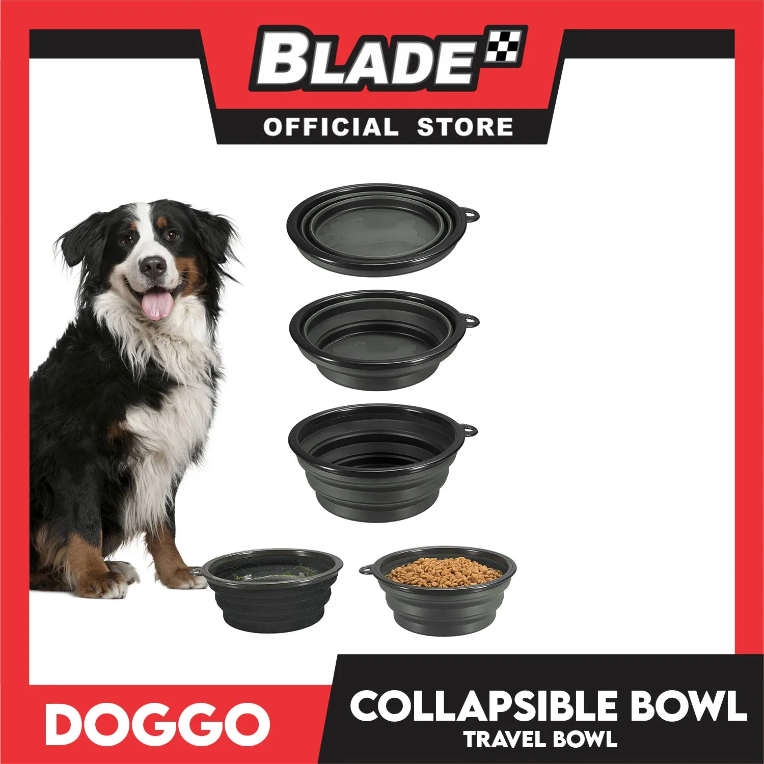 Doggo Collapsible Travel Bowl Large Size (Red) Foldable Pet Feeding Bowl