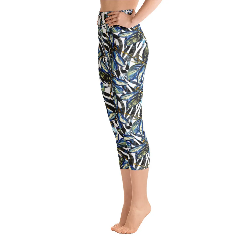 Dragonflies on Zebra - Yoga Capri Leggings