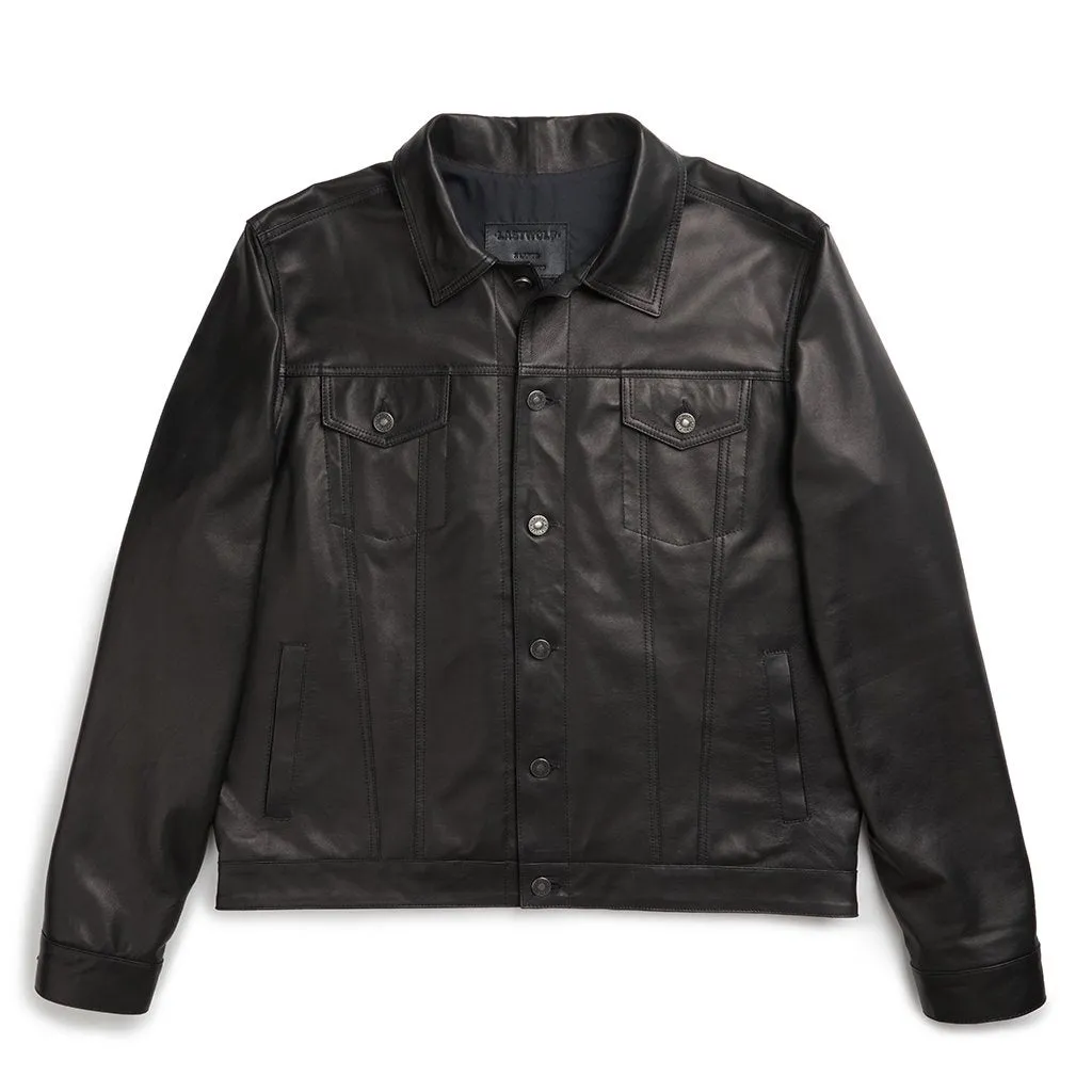 ELBERT BUTTON UP LEATHER JACKET - BLACK