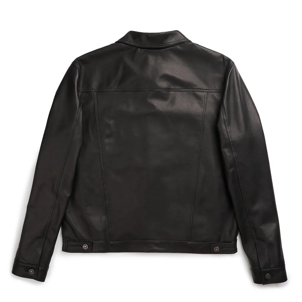ELBERT BUTTON UP LEATHER JACKET - BLACK