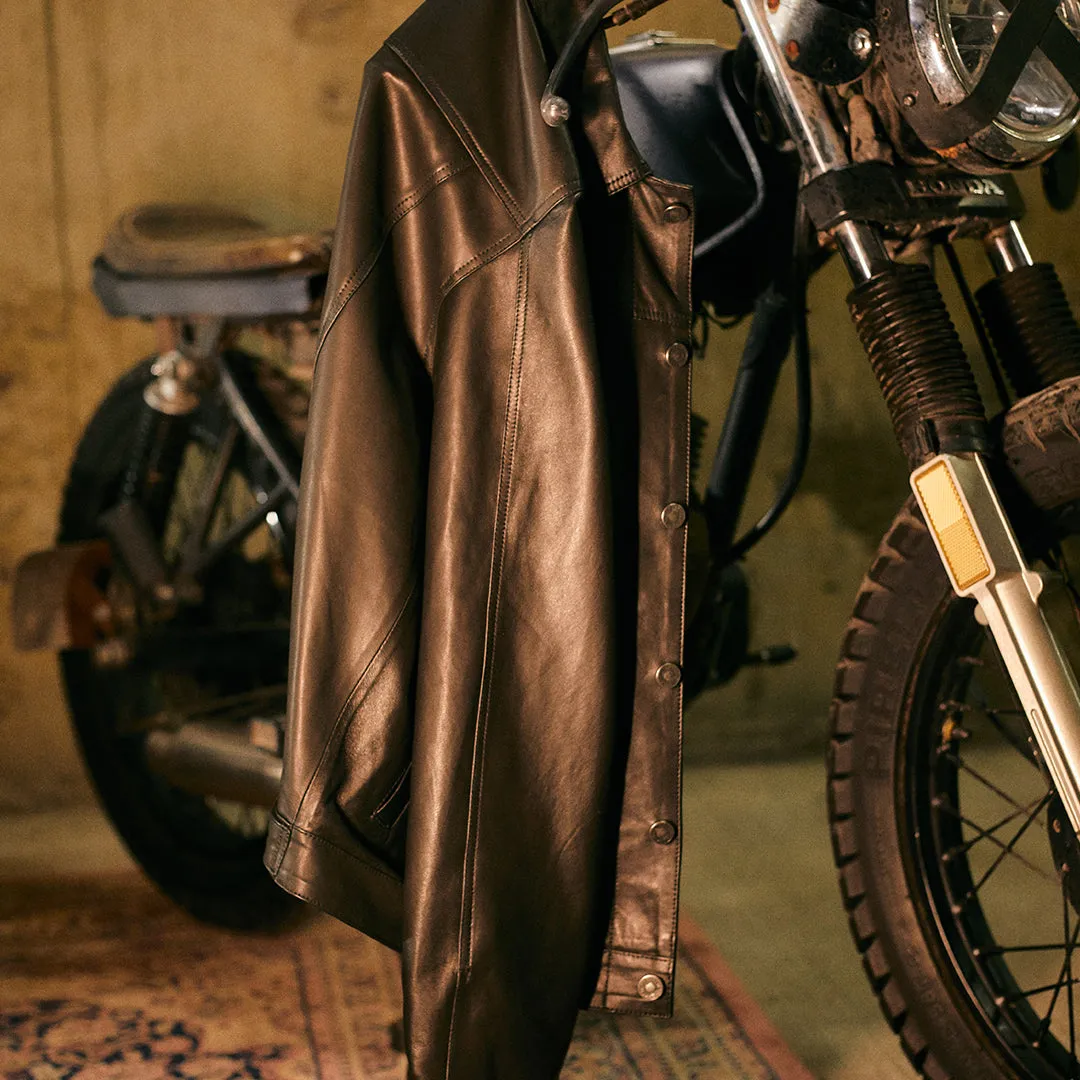 ELBERT BUTTON UP LEATHER JACKET - BLACK