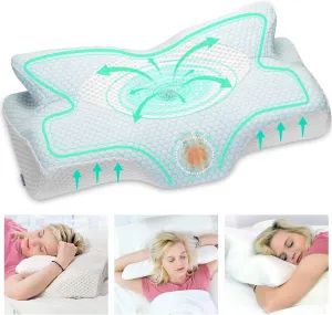 Elviros Cervical Memory Foam Pillow with Removable Cover (Blue)- new but opened scruffy box